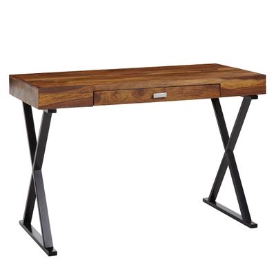KADIMA DESIGN Schreibtisch 120x55x78 cm Sheesham Massivholz / Metall Schwarz, Design Bürotisch mit Schublade, HomeOffice Laptoptisch Computertisch mit