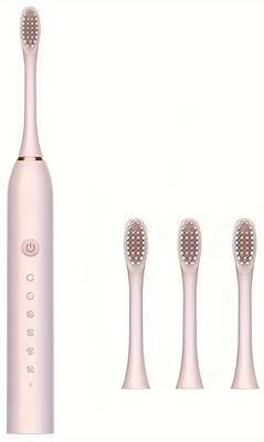 Inspired Finds Universal Automatic Electric Toothbrush Six Speed Rechargeable With Soft Bristles For Adults & Children pink