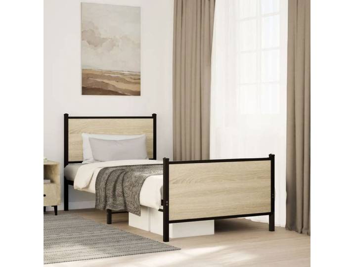 BONNIE®Lit en métal Lit simple:80x200 cm Cadre de lit en métal sans matelas chêne sonoma neuf29712