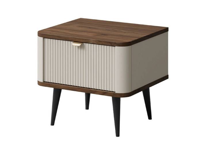 ROYAL24_MARKT Nachttisch Marly Nachttisch 50 cm mit 1 Schublade – Kaschmir / Walnuss