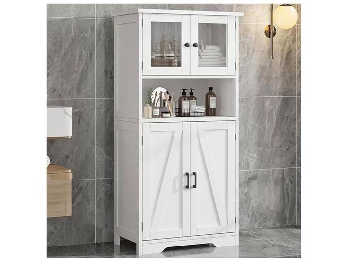 Armoire sdb 130cm 4 portes étagère réglable sdb/salon/cuisine/salle à manger