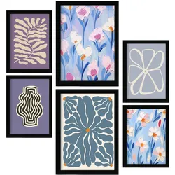 POSTER Set Mit 6 Blaue & Lila Zusammenfassungen A3 & A4 Schwarzer Rahmen