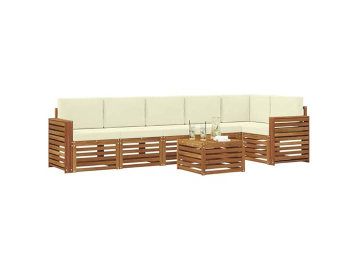 KTHLBRH 7-teiliges Sofa-Set aus Naturakazienholz, cremefarben Modulares Modul für Garten, Terrasse, Pool, abnehmbare Kissen, Lattenrost-Design, pflegeleicht