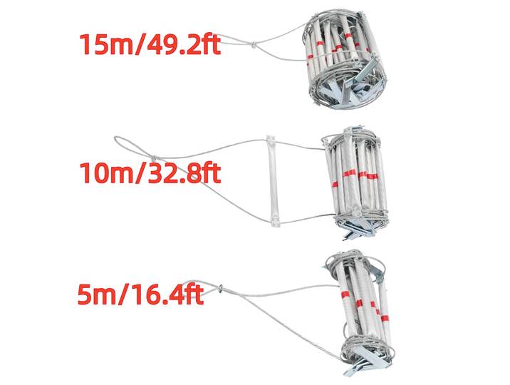 Échelle de corde de 5m/10m/15m, échelle d'évasion en fil étendu, échelle de sauvetage en acier, alliage d'aluminium, entraînement en plein air d'escalade sûr 200kg