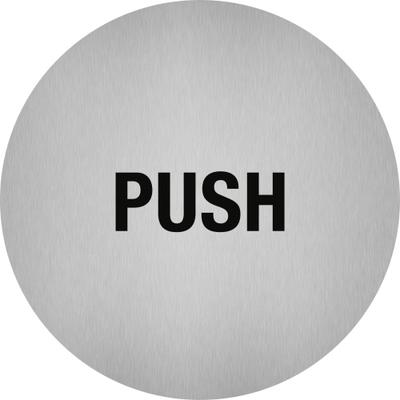 Aufkleber - Piktogramm Push, Edelstahl, selbstklebend, Ø 50 mm