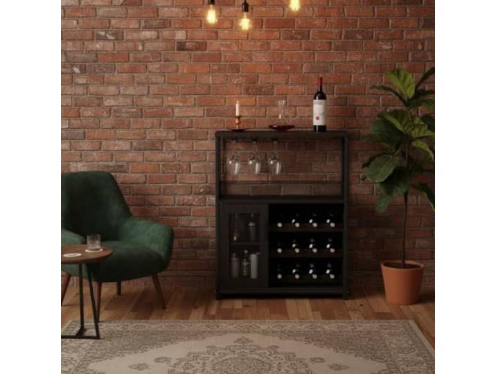 Koioplie Industrial Weinbar-Schrank, 3 Ebenen verstellbares Weinregal, Glashalter, Glas- & Metallgittertür - freistehender Barschrank 70x35x92 cm