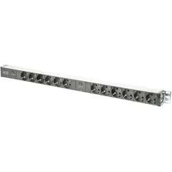 Digitus Steckdosenleiste mit Aluminiumprofil und Überlastschutz, 12-fach Schutzkontaktsteckdose, 2 x 2 m Zuleitung Schutzkontaktstecker