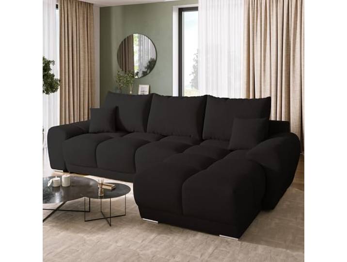 BROMARKT Ecksofa L-Form mit Schlaffunktion Bettkasten 294x184cm Schwarz Wohnlandschaft mit Bettkasten und Schlaffunktion Schlafcouch L-Form Eckcouch fünfsitzer Couch für Wohnzimmer NUBES