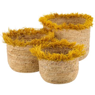 Dekokorb CREATIV HOME "Korb", gelb, B:24cm H:20cm T:24cm, Maisgeflecht, Aufbewahrungsboxen, mit Farbakzent