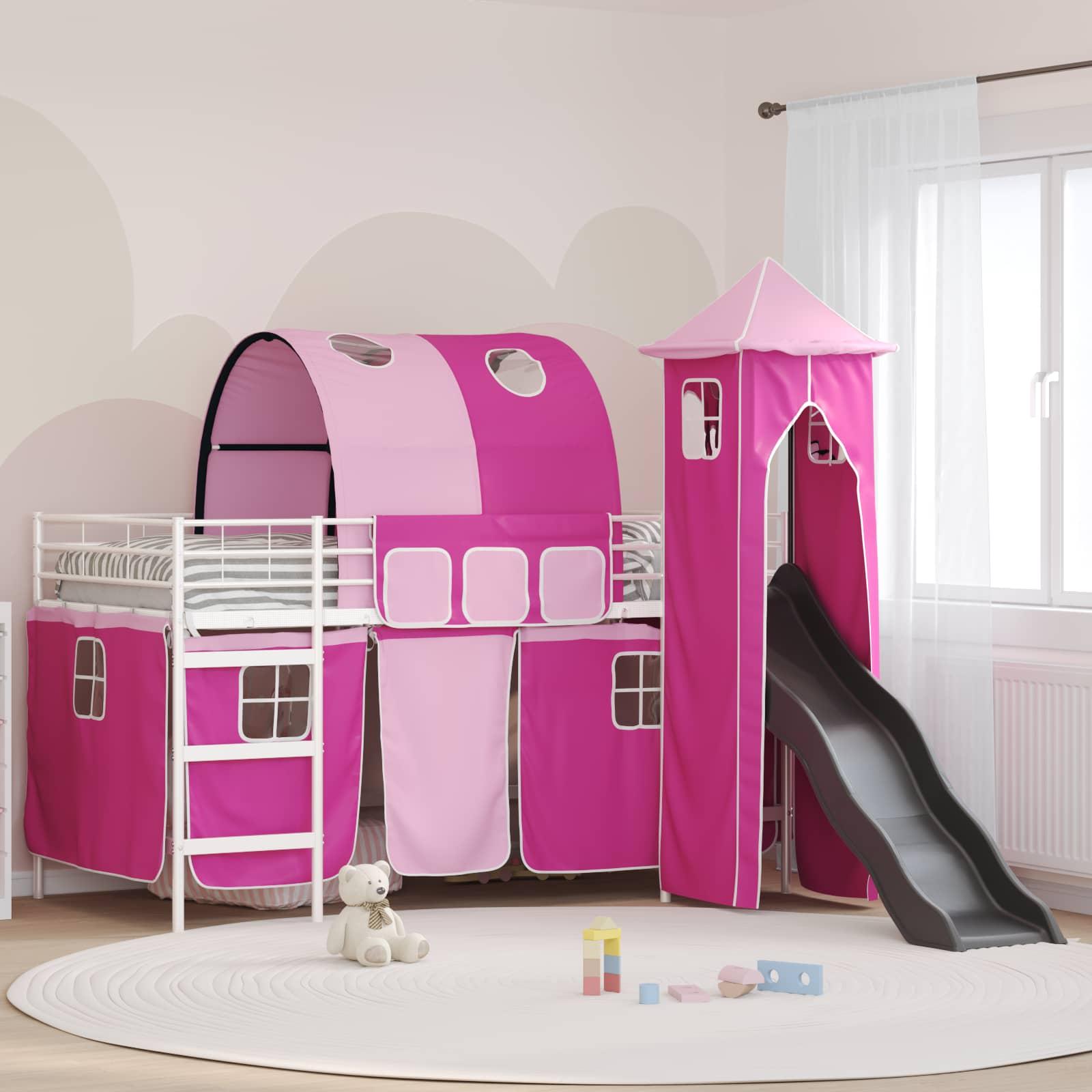 Maison Exclusive - Kinder Etagenbett Gestell Uni Weiß und Rosa 100 x 200 cm Metall