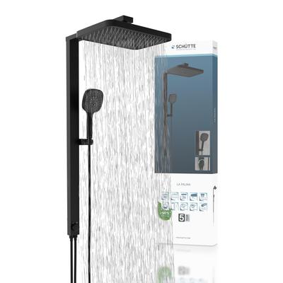 Duschsystem SCHÜTTE "LA PALMA", schwarz (schwarz matt), H:105cm, ABS-Kunststoff, Aluminium, PVC, Brausegarnituren, Regendusche, mit Antikalk-Beschichtung, wassersparend