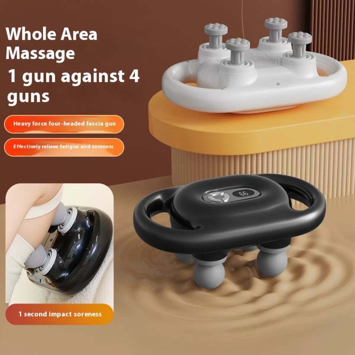 INF Tragbare Massagepistole – 4 Köpfe, gebürsteter Motor, USB aufladbar, mehrere Intensitäten und Modi Weiß