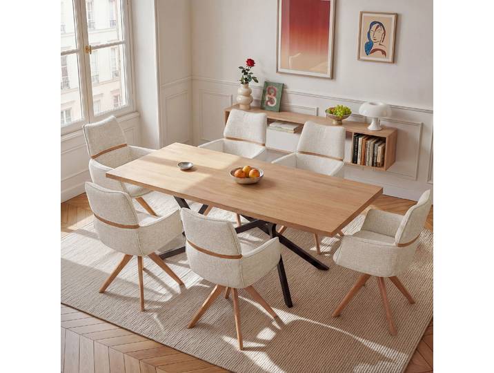 HABITAT - Chaise pivotante en tissu et chêne massif avec accoudoirs - Crème - Timiso