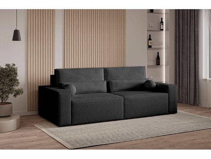 MOEBLO Sofa Denver mini aus Bouclé, Stilvolles Sofa mit Schlaffunktion in Bouclé-Stoff, Couch, Polstermöbel, Sitzmöbel, Wohnzimmermöbel 3-Sitzer-Sofa Stoffsofa, Bettkasten, mit Schlaffunktion