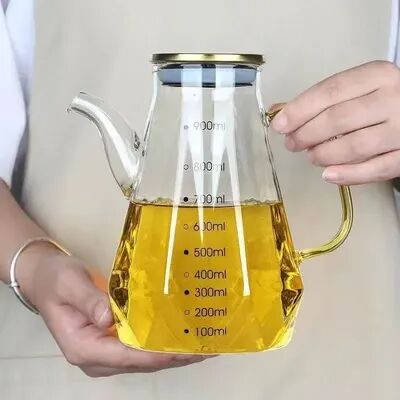 Discount Dollar Deals Glass Oil Pots Leak Proof, Diamond Oil Bottle With Scale, Lid Kitchen Soy Sauce Vinegar Condiment Storage 900ml