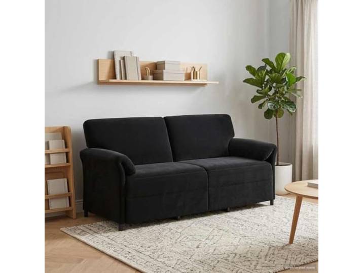 ZQQLVOO 3-Sitzer-Sofa Schwarz 198 x 83 x 95 cm Samt Stabiler Metallrahmen, Schaumpolster, Geschwungene Armlehnen, Pflegeleicht