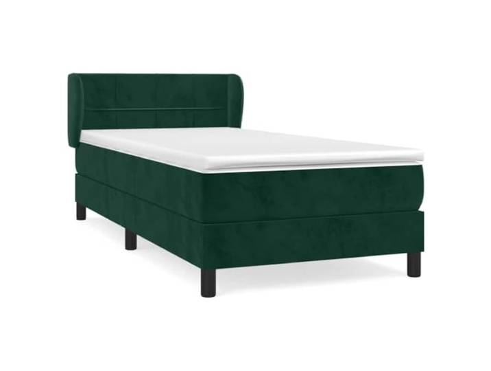 PUGYNBK Boxspringbett, Samt, Dunkelgrün, 90 x 190 cm Verstellbares Kopfteil, Taschenfedern, mittlere Festigkeit, Lederschutz, manuelle Montage