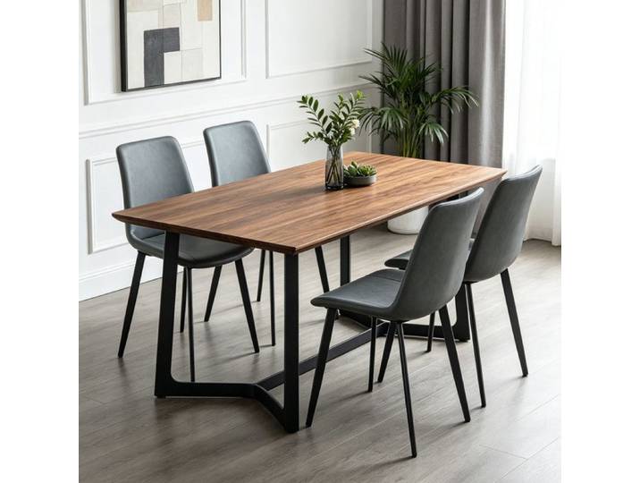 Lot de 4 Chaises de Salle à Manger Support Métallique Nettoyage Facile Chaises de Cuisine PU Texturé Glacé Gris