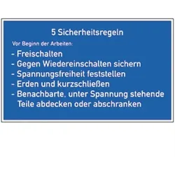 Aufkleber 5 Sicherheitsregeln, Textschild, Folie, 400x250 mm