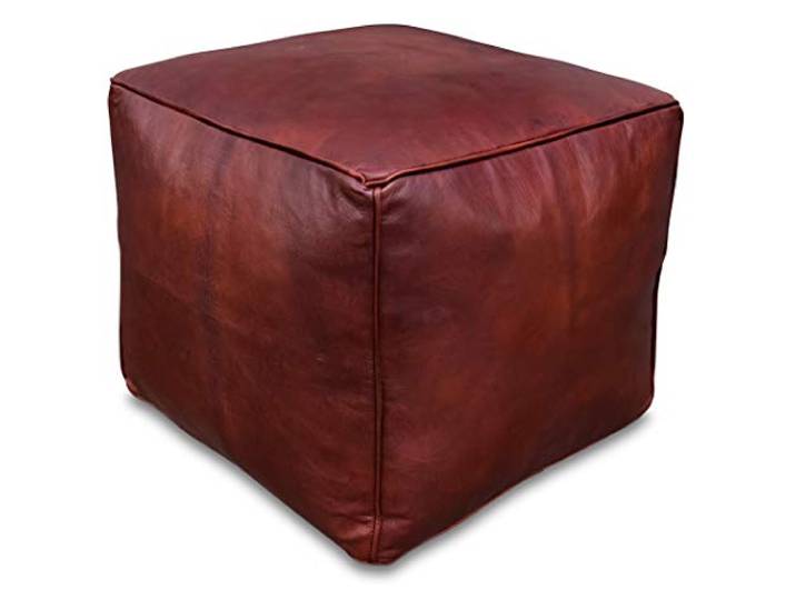See the Good Quadratischer Leder Pouf - Handgefertigt - gefüllt geliefert - Ottoman, Sitzsack, Fußhocker (kastanienbraun)