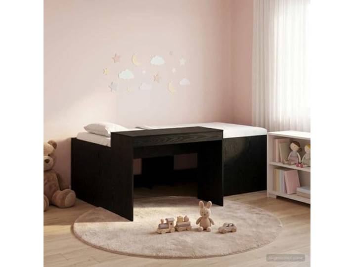 RJPLMFV Hochbett für Kinder mit Schreibtisch, 90 x 200 cm, Schwarz Holzwerkstoff, feste Latten, handwerkliches Eichen-Design, einfache Montage, Matratze nicht im Lieferumfang enthalten