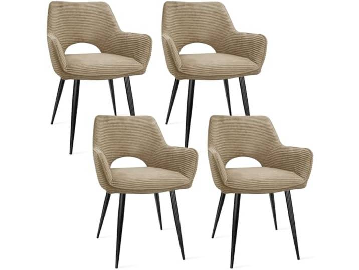 WAFTING Esszimmerstühle 4er Set, Armlehnstuhl mit Metallbeine, Kaki Cord Stoff, Hohe Rückenlehne,Samt Stuhl,Küchenstühle,Wohnzimmerstuhl,Polsterstuhl,Restaurant,Schlafzimmer,Konferenzraum,Hotel
