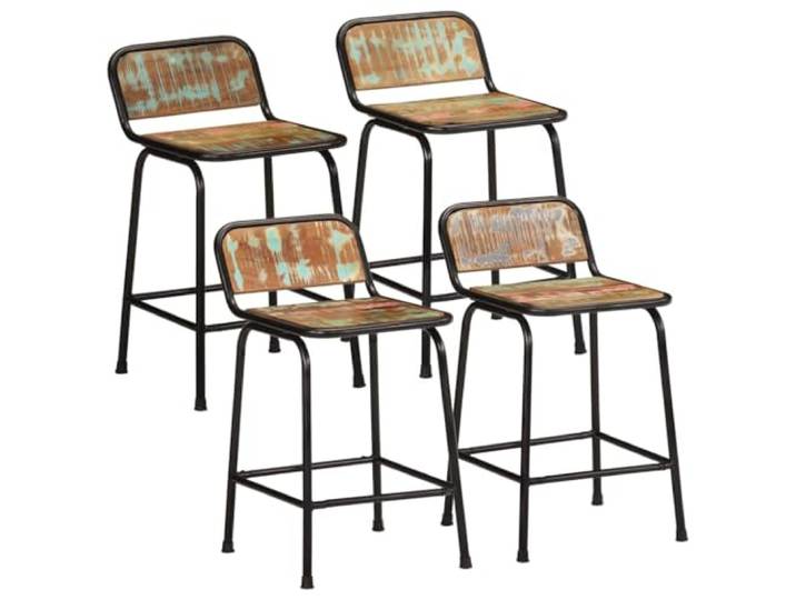 NLQMSU Barhocker, 4 Stück, aus Massivholz, Erholung, 46 x 35,5 x 70 cm Recyceltes Holz, Teakholz, Mangobuche, stabile Metallbeine, Kapazität 110 kg, einzigartiges Design, Verwendung im Innen- und