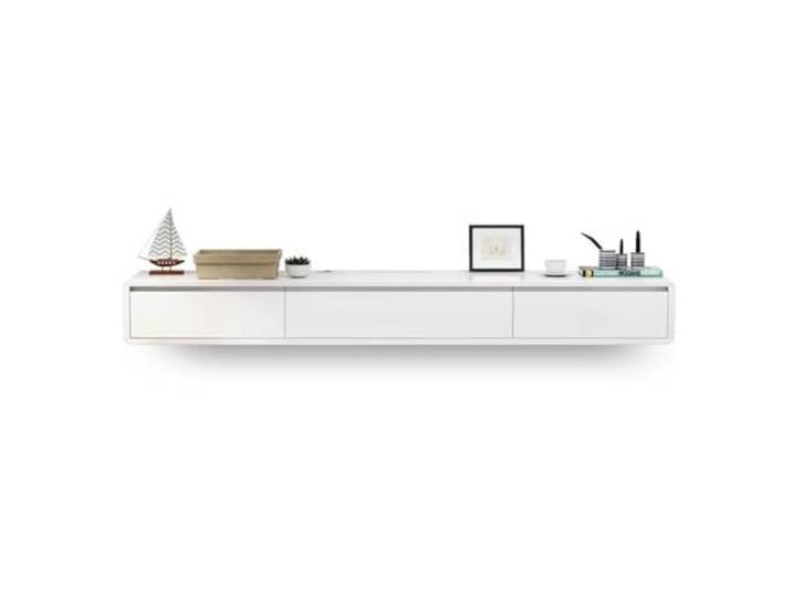 Vollständig montierter minimalistischer schwebender TV-Ständer Modern Wandmontiertes Entertainment-Center mit Schranktüren hängend