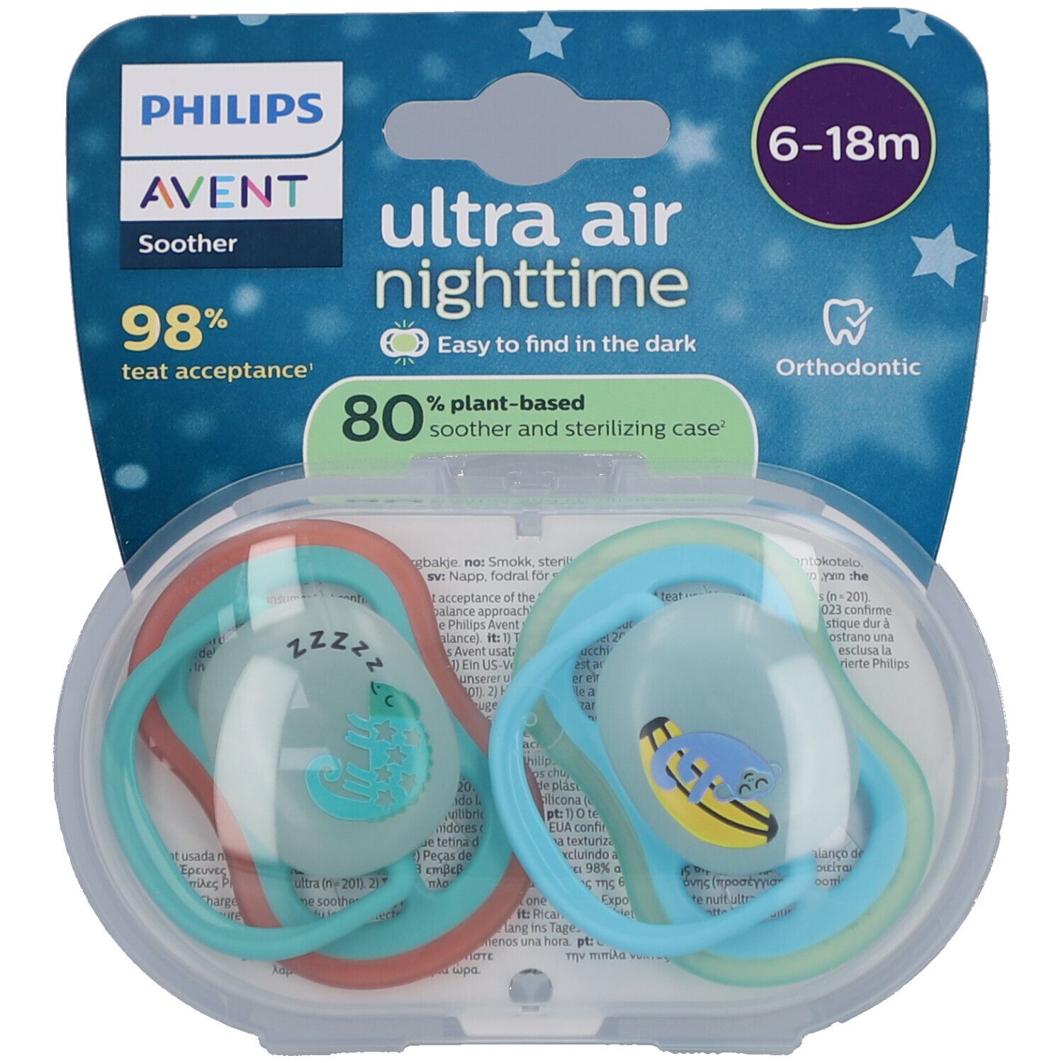 Philips Avent Fopspeen +6m Air Night aap/cameleon 2st 2 St Schnuller