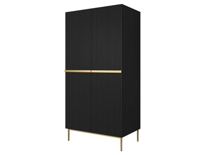 Lomadox Kleiderschrank NAVASOTA-141 100cm breit, schwarz matt, goldene Details, 2 innenliegende Schubladen