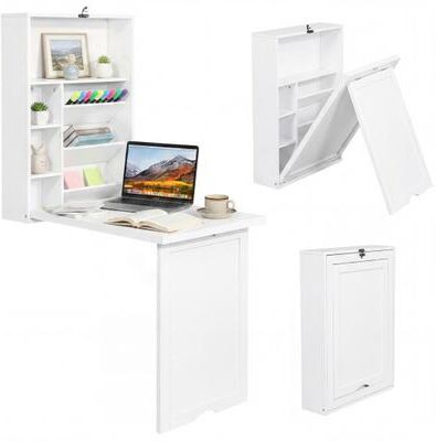 Costway Wall Mounted Fold-Out Convertible Floating Desk Space Saver-White