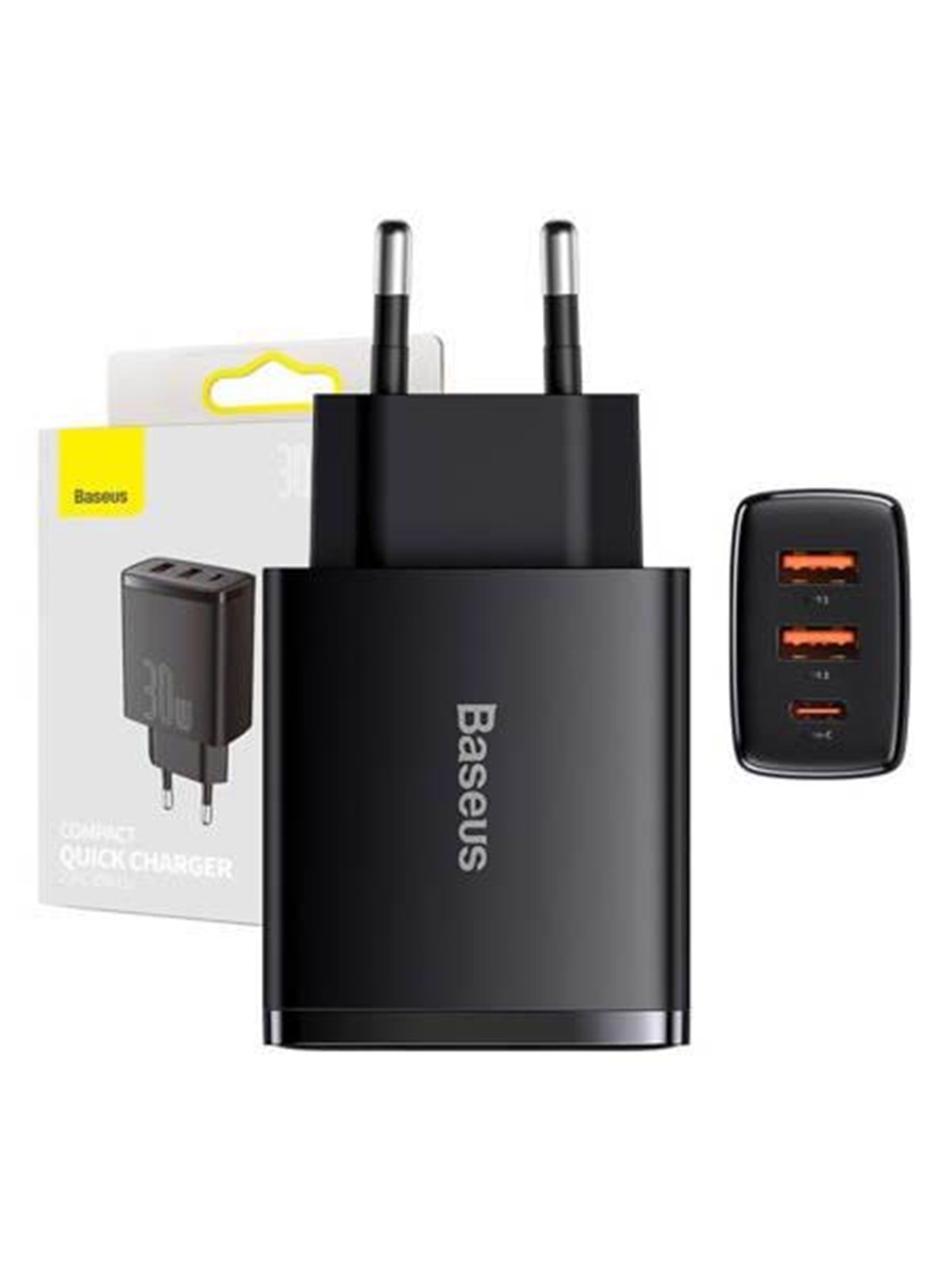 Baseus Compact Quick Charger 2 USB-A + USB-C PD 3 A 30 W - Black