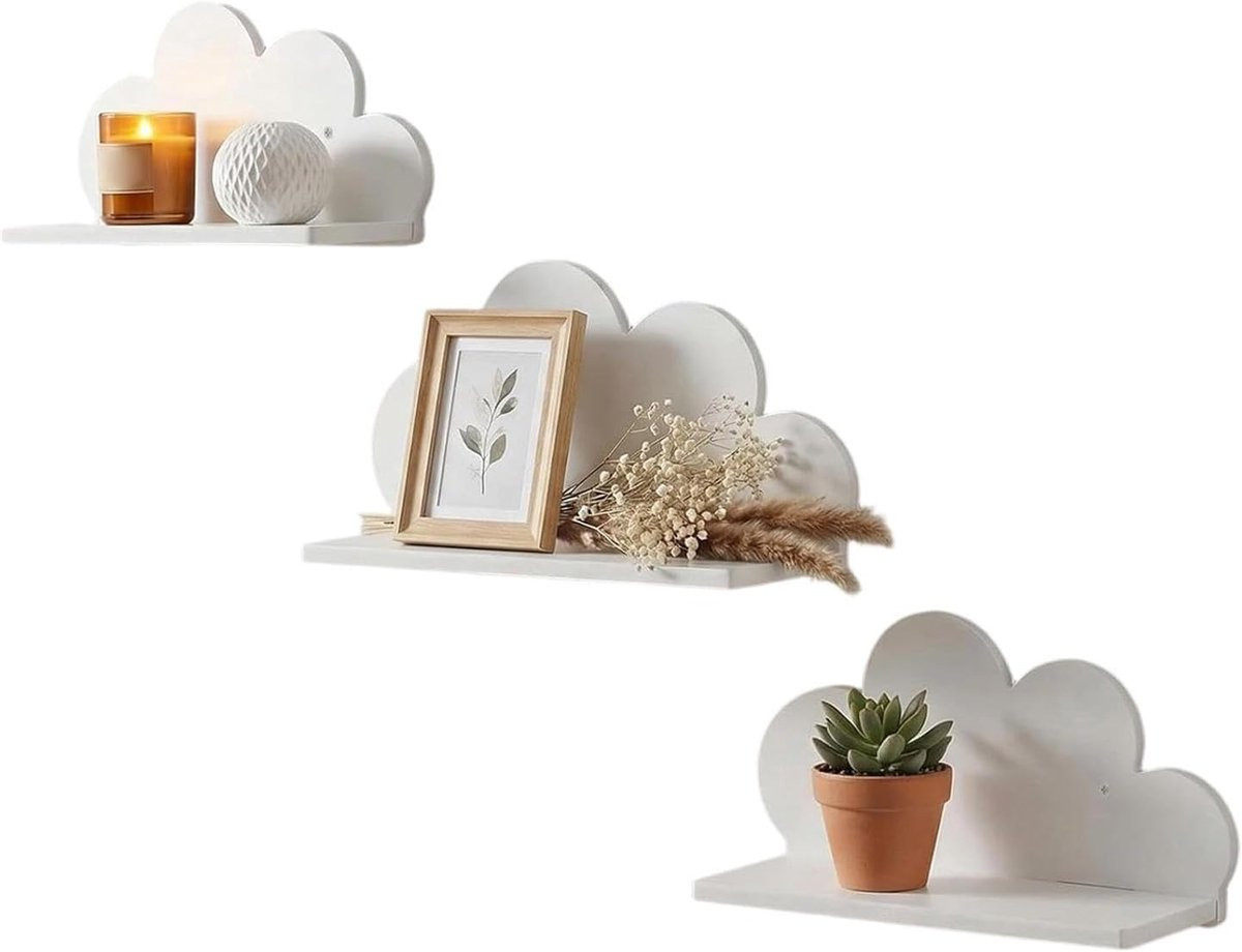 Wolkenplanken Set van 3 stuks - Zwevende opbergrekken voor kinderkamer of badkamer - Wit