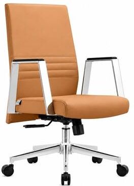 LeisureMod "Aleen 19"" Ergonomic Adjustable Swivel Office Chair - Fixed Armests, Tilt, Leather Upholstered"