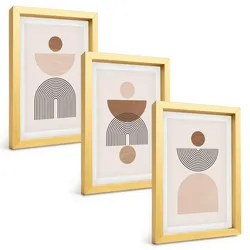 BILDER SET 3er Set - 20x30 cm Goldrahmen - Abstrakte braune Formen