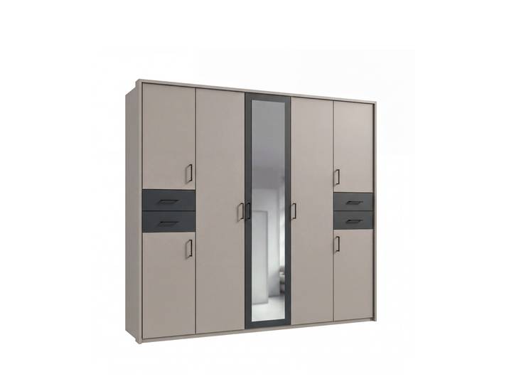 Drehtürenschrank Kleiderschrank 228cm Passepartout Spiegel Sandgrau mit Grafit / 22573