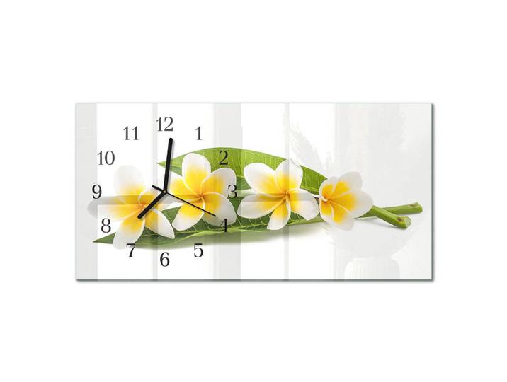 Tulup Wanduhr aus Glas 60x30 cm - Blumen, Gelb, Rechteckig, 60x30x0.4 cm, Dekoration, Uhren, Wanduhren