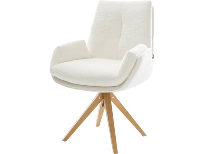 Esszimmerstuhl Clea-Flex Holzgestell kantig Natur Bouclé Soft Beige 360° drehbar