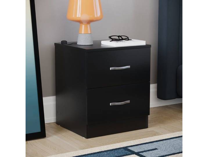 Riano Table de Chevet 2 Tiroirs Noir Cabinet Commode Meuble de Chambre Moderne