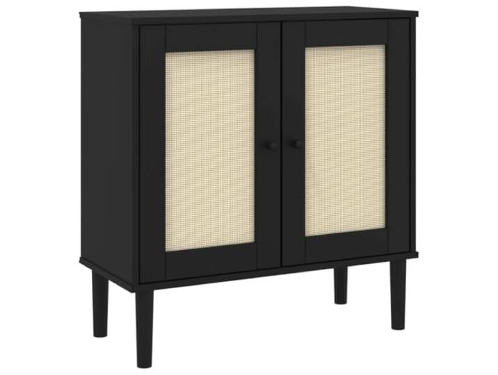 Kaorsrow Sideboard SENJA Schwarz 80x35x80 cm Kiefernholz Rattan-Optik Stilvolle Kommode in Wiener Geflecht Optik mit UV-Lackierung. Ideal für Wohnzimmer und Schlafzimmer mit viel Stauraum.