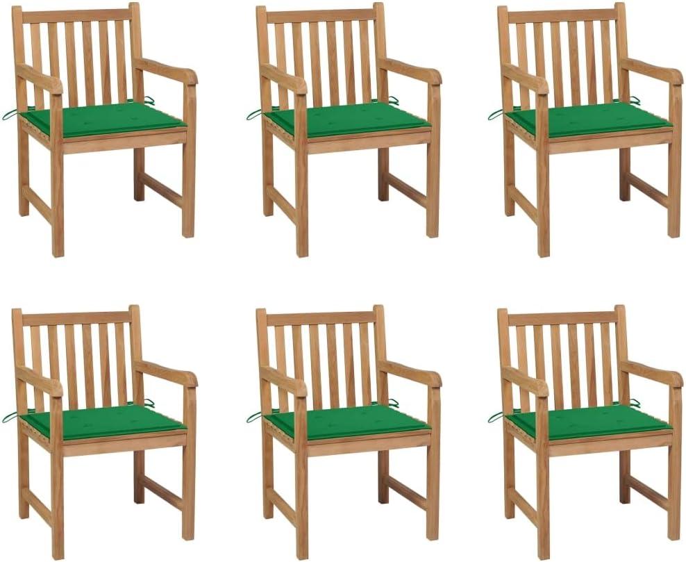 Gartenstühle 6 STK. mit Grünen Kissen Massivholz Teak,Möbel,Gartenmöbel,Gartensitzmöbel,Gartenstühle,81.5KG,3073036