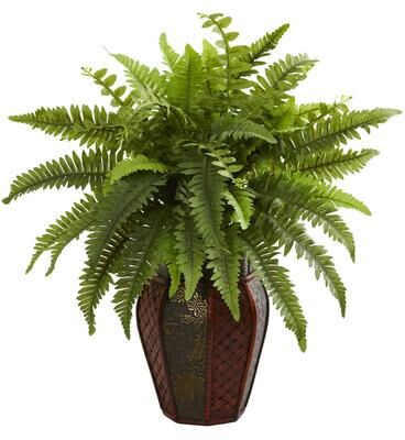 Nearly Natural Boston Fern Artificial Plant in Decorative Planter