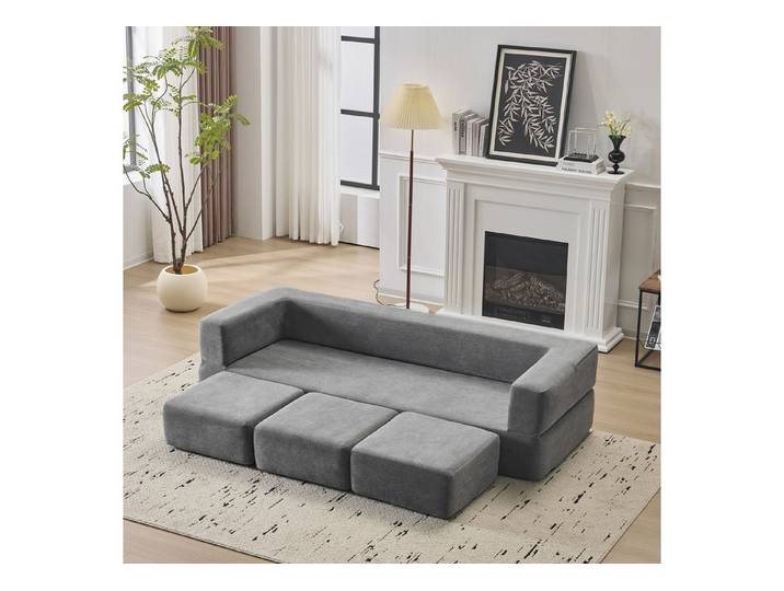 HAUSS SPOLE Schlafsofa Wandelbar Loungesofa,Chenille-Bodensofa Sofagarnitur Fußstützen,Grau, Modulares Multifunktions-Bodensofa, Umwandelbares Schlafsofa aus ultraweichem Chenille-Stoff