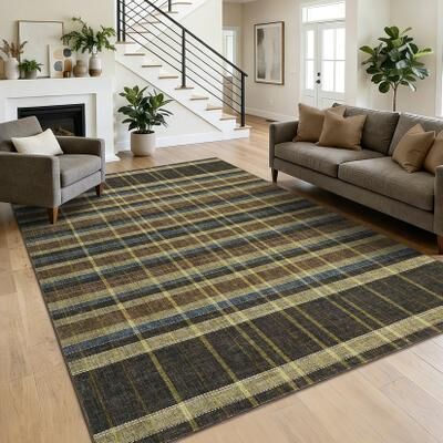 Garvee Classic Plaid Geometric Washable Living Room Rug