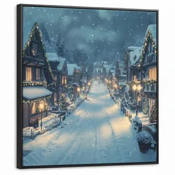 LEINWAND Bilder mit Rahmen - Weihnachtsdorf - Weihnachten - Schnee - Winter - 90x90