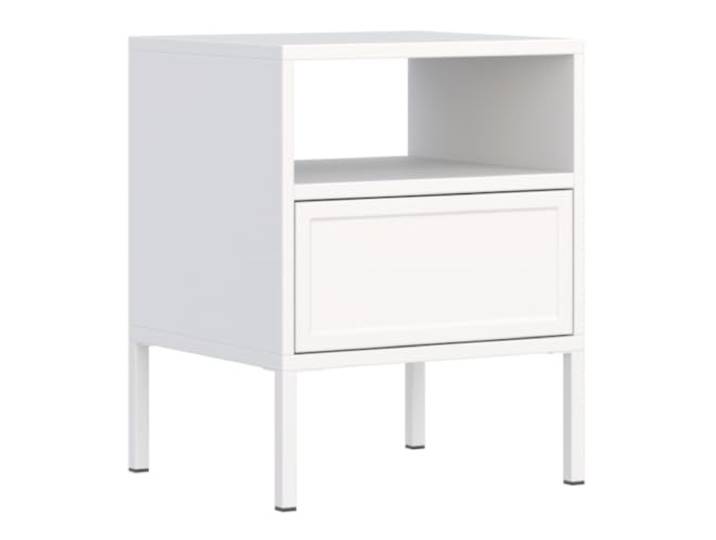 Selsey Nachttisch 45 x 40 x 54 cm, weiß, mit Schublade, offenem Fach schlanke hohe Beine, offenes Fach fuer schnellen Zugriff, 3D-Fraesfront, GTV-Kugelfuehrungen