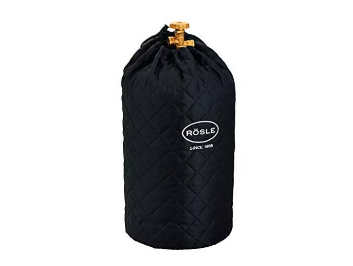 RÖSLE Abdeckhaube für Gasflasche mit 11 kg Füllgewicht, Schutzhülle, 100% Polyester, mit praktischem Klettverschluss und Zugband, Schwarz