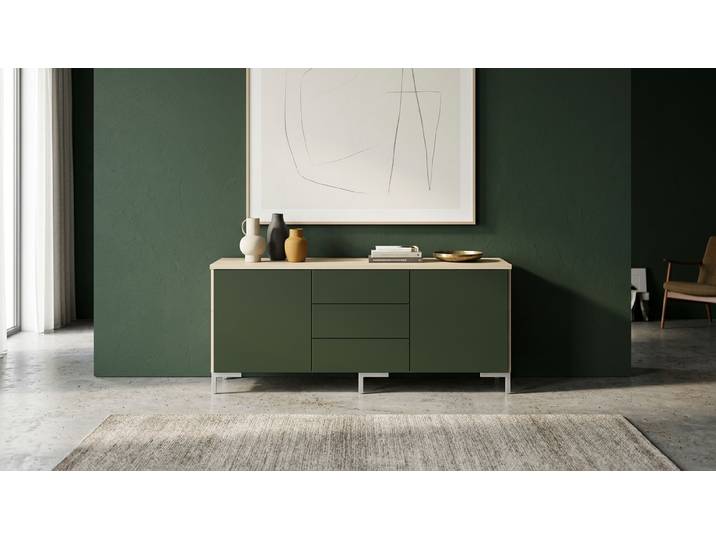 Modernes Sideboard mit grünen Türen Eiche Weiß geölt