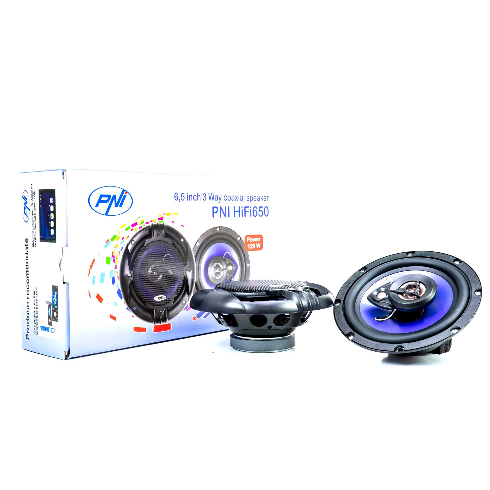 PNI HiFi650 Coaxiale auto-luidsprekers, 3-weg, 120 W, 16,5 cm, Set van 2 stuks met rooster