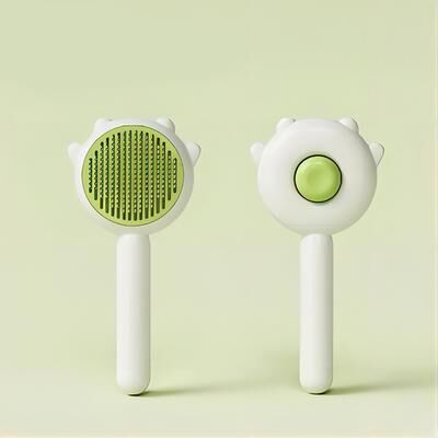 Happy Pet Pantry Self Cleaning Pet Grooming Brush For Cats & Dogs With One Click Hair Removal green Brush